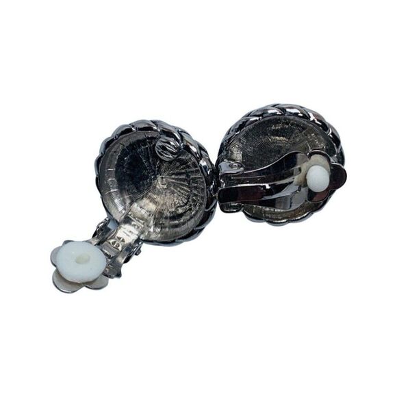 Women’s Royal Blue Twisted Silver Tone Nautical Button Clip On Vintage Earrings - Picture 7 of 7